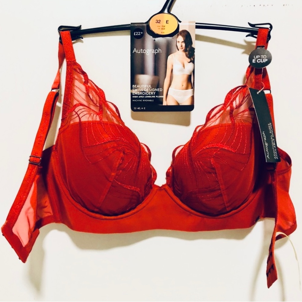 NWT 2 SET 32F bra + tanga S (4) lingerie AUTOGRAPH lace top cinnamon orange
